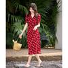 Women's French Retro V-Neck Floral Midi Dress