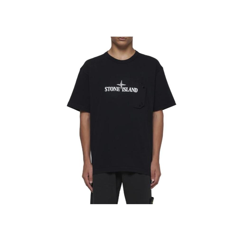 STONE ISLAND Logo Print Rundhals Kurzarm T-Shirt Herren Oberteile Schwarz 811521079-V0029