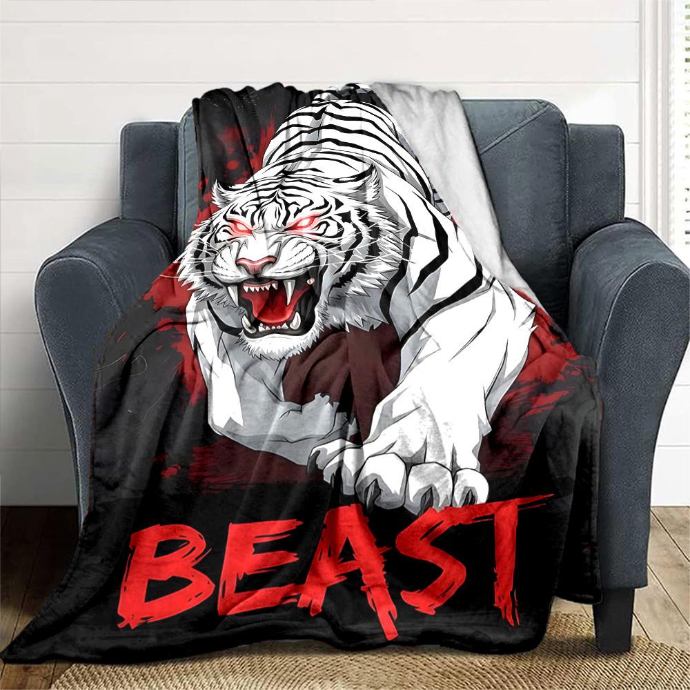 1pc Tiger Beast Soft Warm Throw Blanket Nap Blanket For Couch Sofa Office Bed Camping Travel,Comfortable