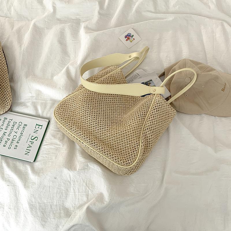 Модная соломенная сумка Женская новейшая сумка-тоут Универсальная Ins Большая вместимость Плечевая подмышечная сумка Сумка