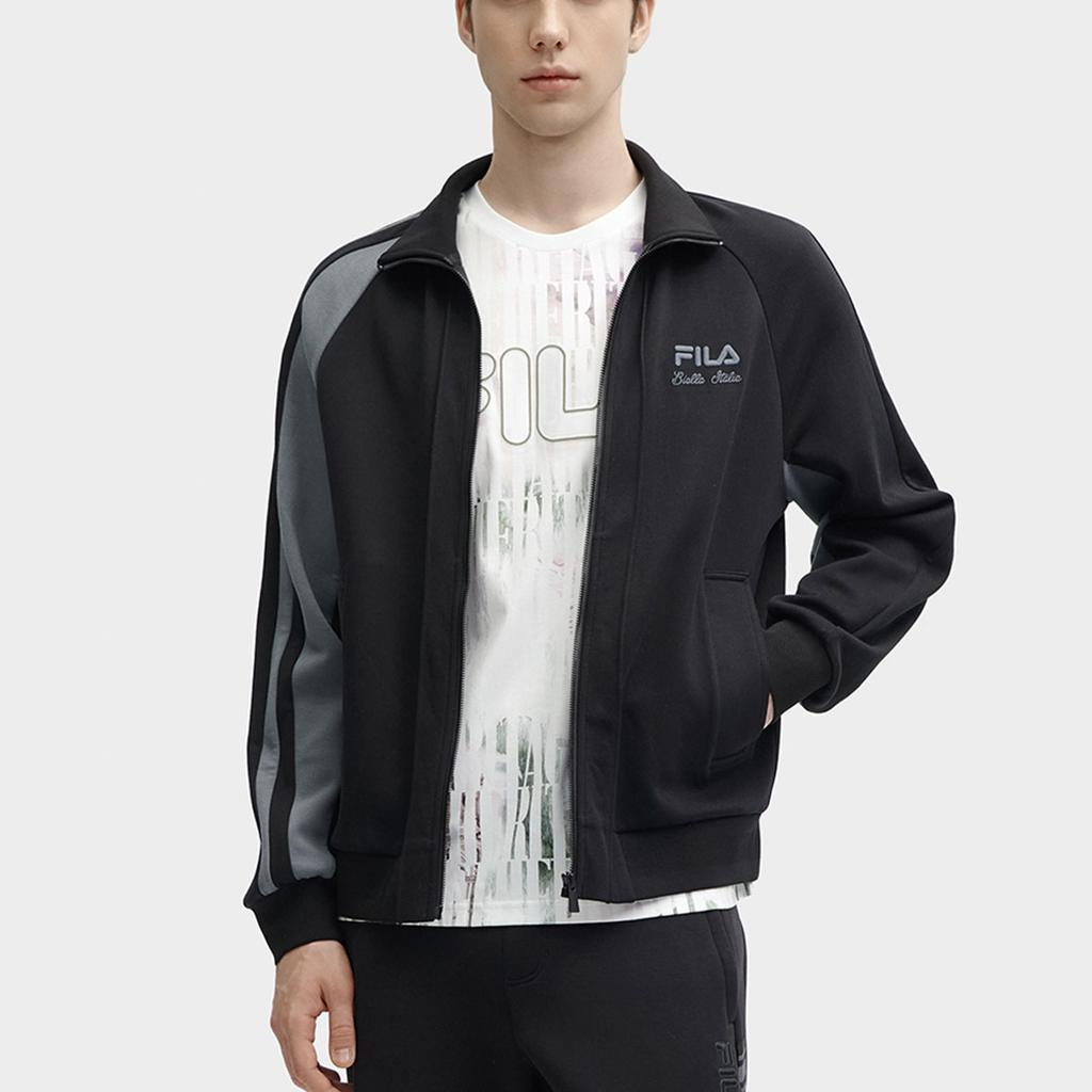 Fila Color Block Embroidered Logo Print Stand Collar Casual Knit Jacket Men Jackets Black F11M418502F-BK