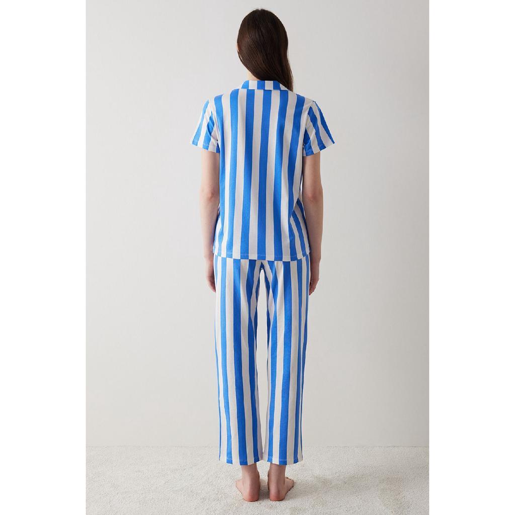Ent Mixed Stripes Blue Shirt Trousers Pajama Set