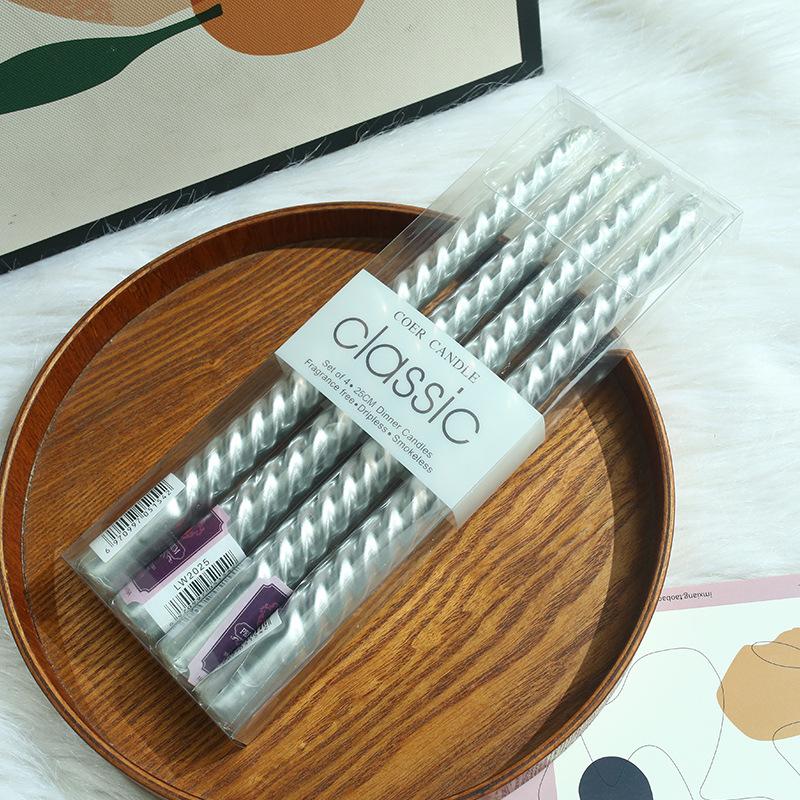 Colorful European-style Electroplated Threaded Long Pole Candles Christmas Wedding Birthday Chinese Valentine's Cone Candles Romantic Decoration