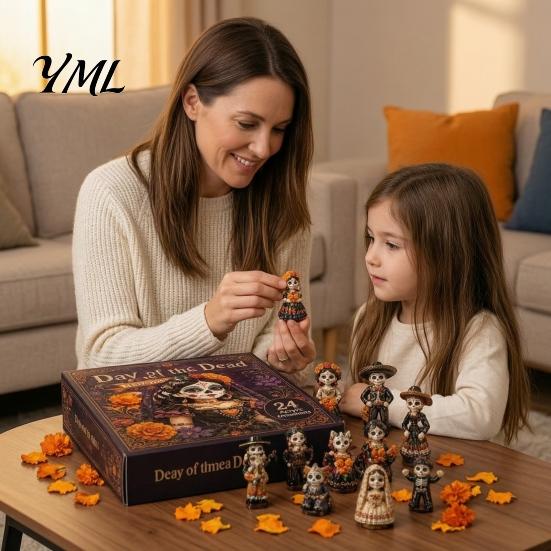 Overraskelseslegetøj Day of The Dead Kostume Adventskalender 2026, 24 Dages Nedtælling med Stk Mini Akryl Kranie Pynt, Ferie Overraskelser Gave