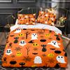 Vintage Halloween Duvet Cover Set, Halloween Cartoon Jack O' Lantern Tombstone Skulls and Bones 2/3pcs Polyester Bedding Set