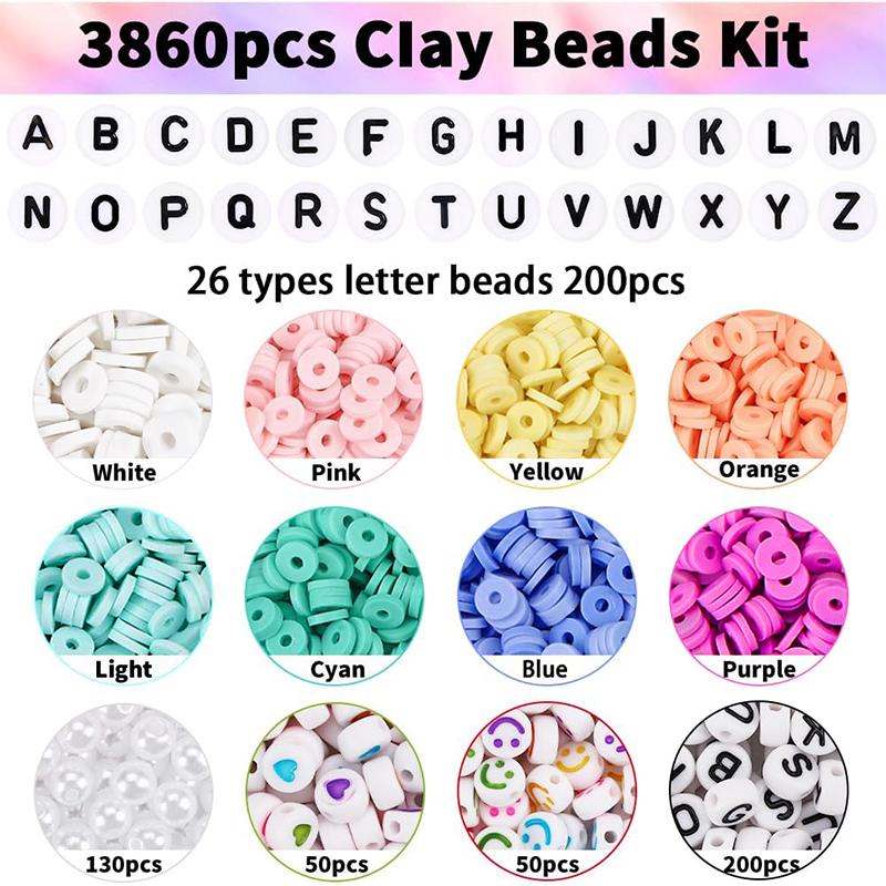3860PCS Flat Clay Beads Bracelet Making Kit Acrylic Letter Beads Kit for Friendship Bracelets Jewelry Making DIY Crafts Gifts