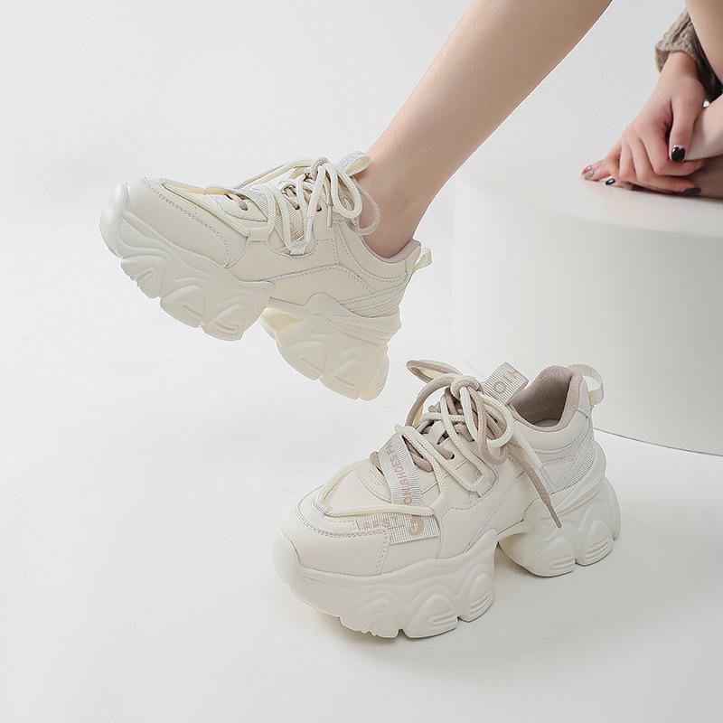 Customized 2025 New Thick-soled White Dad Shoes for Women's Casual Black Non-slip and Thin Height-increasing Versatile Sports Shoes for Women