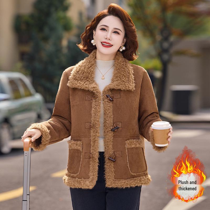 Women's Plus Velvet Warm Coat for Ages 40-60: Middle-Aged and Elderly Fashion