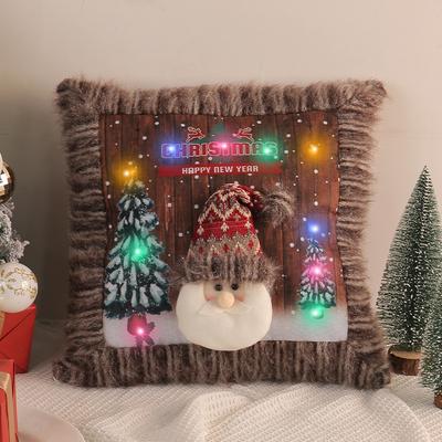 Plush Luminous Pillowcase Santa Throw Pillow Snowman Cushion Cover Living Room Sofa Decoration