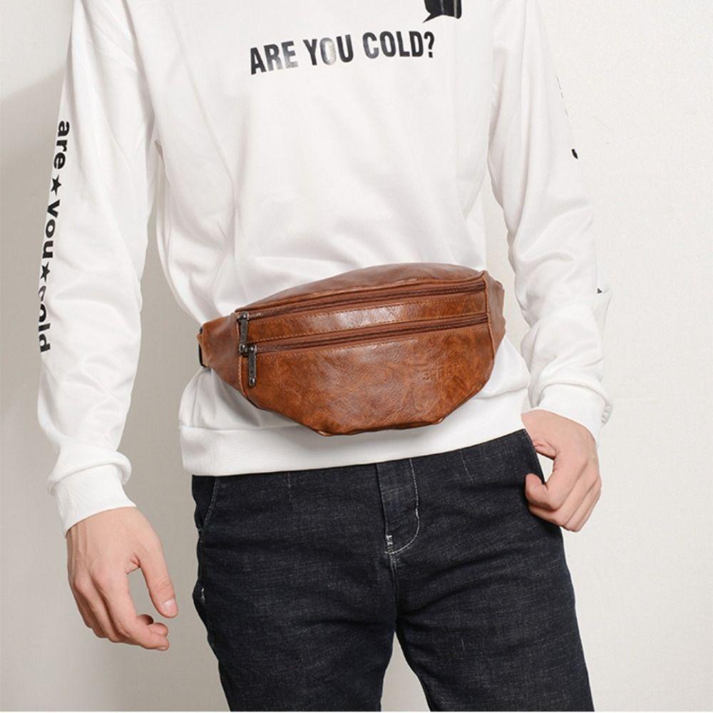

PU Leather Men s Waist Bag Vintage Casual Chest Bag Trendy Waist Fanny Pack Men червоний