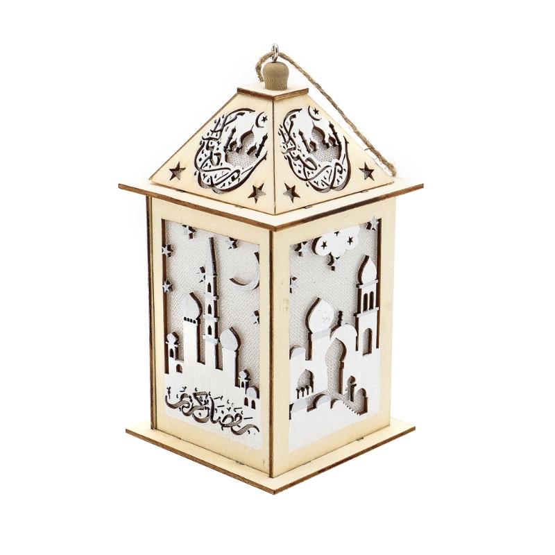 Eid Dřevěná Větrná Světelná Lucerna Dekorativní Měsíc Hvězdy Krajinné Světlo Ozdoba pro Festival Vnitřní Restaurace Jídelna 55KF