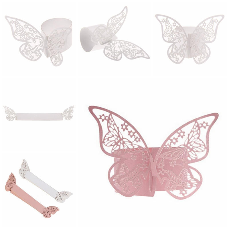 50PCS Butterfly Napkin Ring Paper Holder Table Party Wedding Favors Banquet