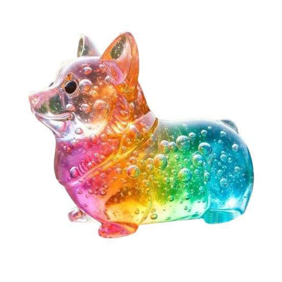 Colorful Glass Dog Ornaments Rainbow Gradient Puppy Figurines Decorative Dog Sculpture Gift for Holidays Birthdays