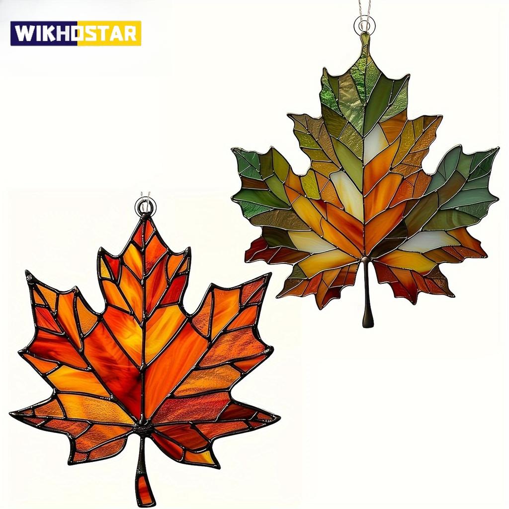 2D Flat,Thanksgiving Acrylic Maple Leaf Light Catcher, Classic Autumn Celebration Home & Door Decor,Christmas & New Year Gifts