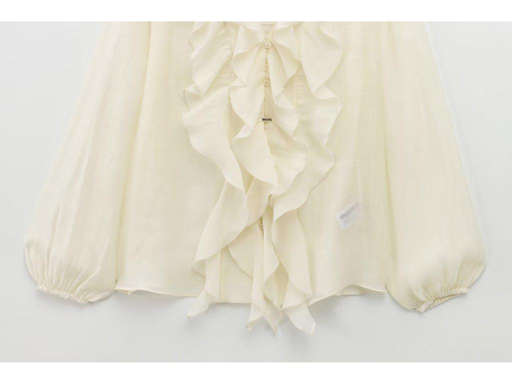 2025 Spring Casual Layered Puff Sleeve V-Neck Blouse