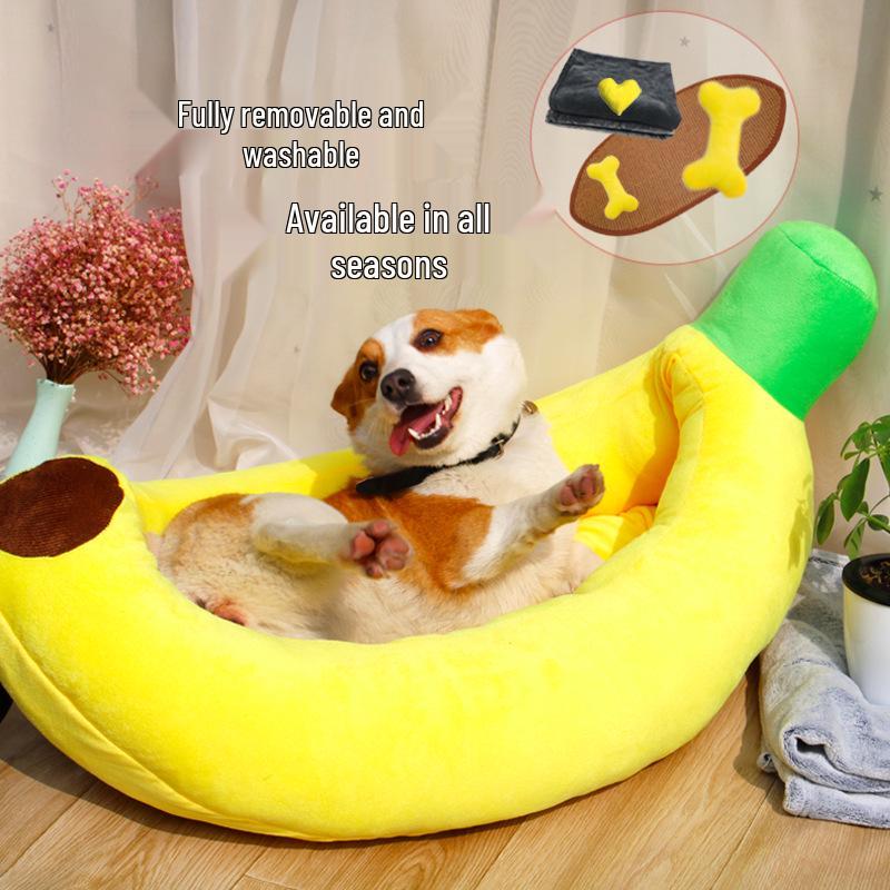 Cartoon Banana Pet Bed Cushion for Cats and Dogs - Winter Warmth