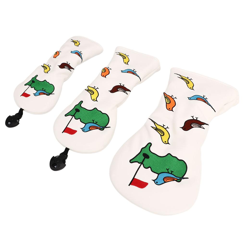 3PCS Golf Club Head Cover PU Waterproof Bird Pattern Golf Head Cover for Driver Fairway Hybrid