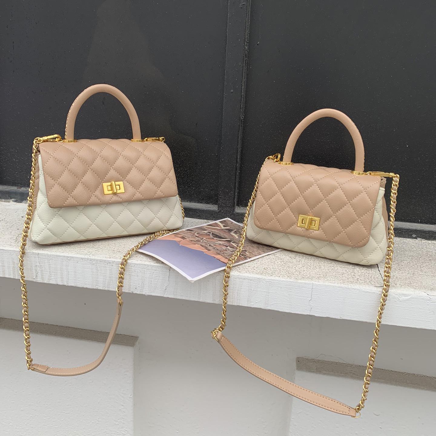 

Женская сумка из натуральной кожи весна/лето 2025 года с бриллиантовой цепочкой — универсальная сумка на одно плечо в тон