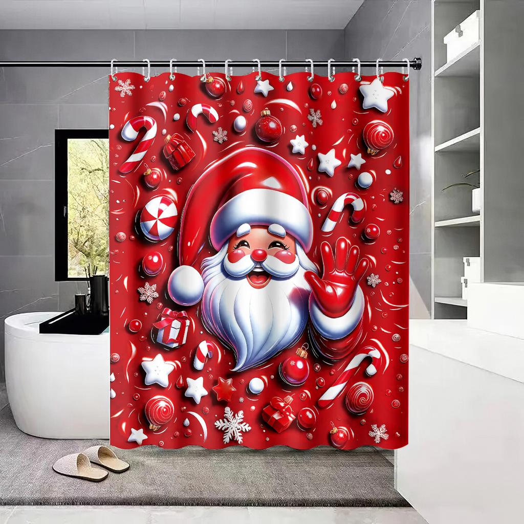 1 Stück Imitationsrelief Weihnachtsmann Roter Druck Wasserdicht Duschvorhang für Privatsphäre mit 12 Haken, Mehrere Größen Maschinenwaschbar