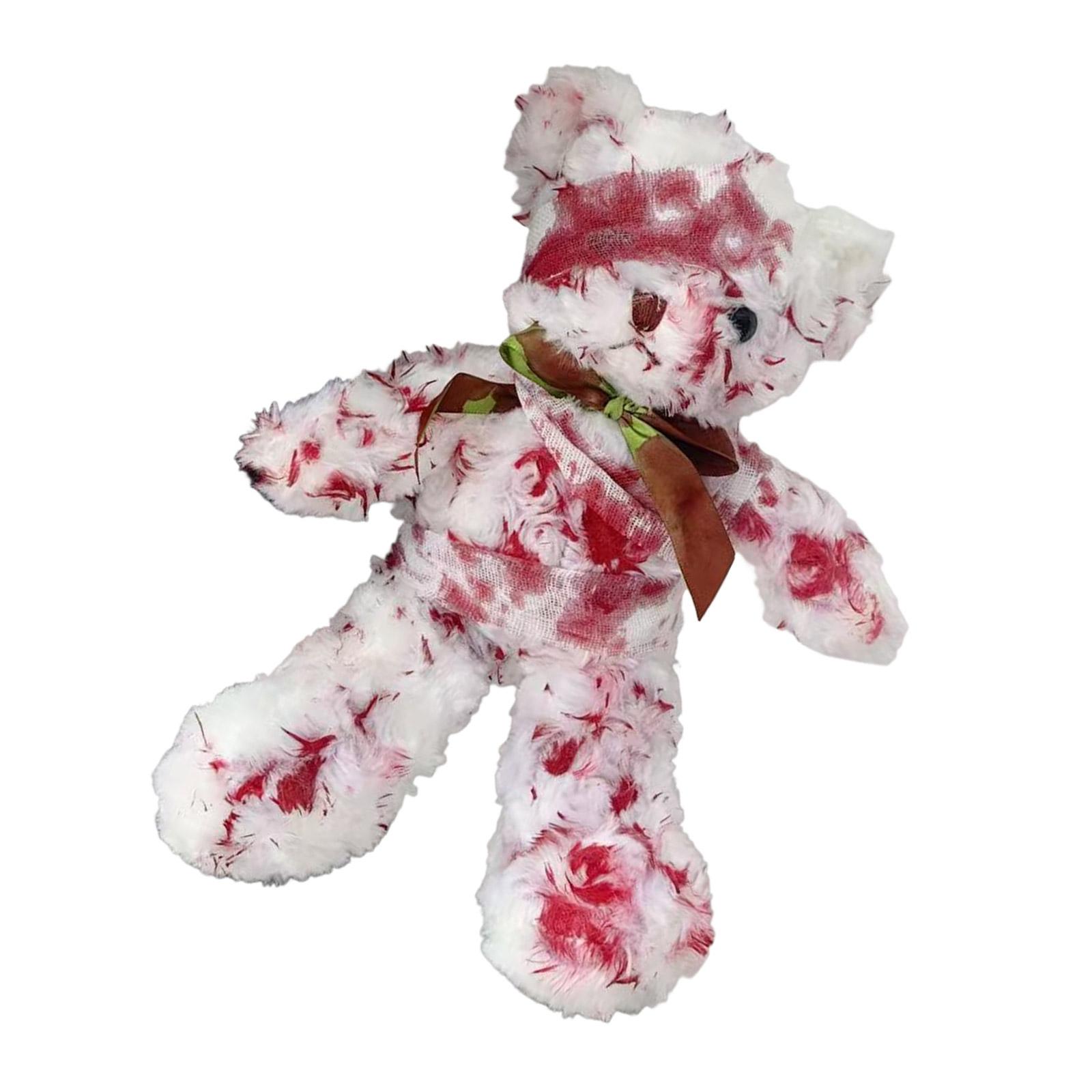 

Horror Inspired Injured Small Bear Soft Plush Figure Realistic Bear Perfect for Adults and Kids Halloween Collections білий