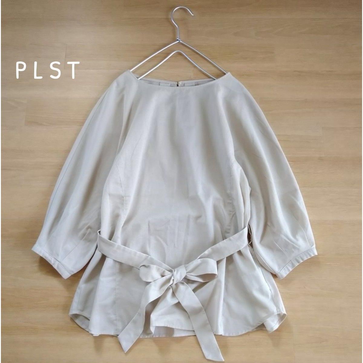 PLST Plaste Sheer Blouse with Belt Ribbon Beige Transparency Adult Beautiful