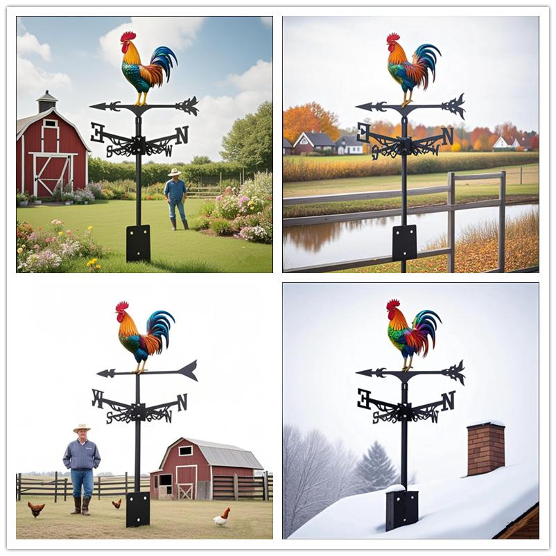 Flower Rooster Wind Vane, Outdoor Garden Decoration, New Metal Wind Vane, Riverbank Chicken Coop Fence Roof Festival Decoration