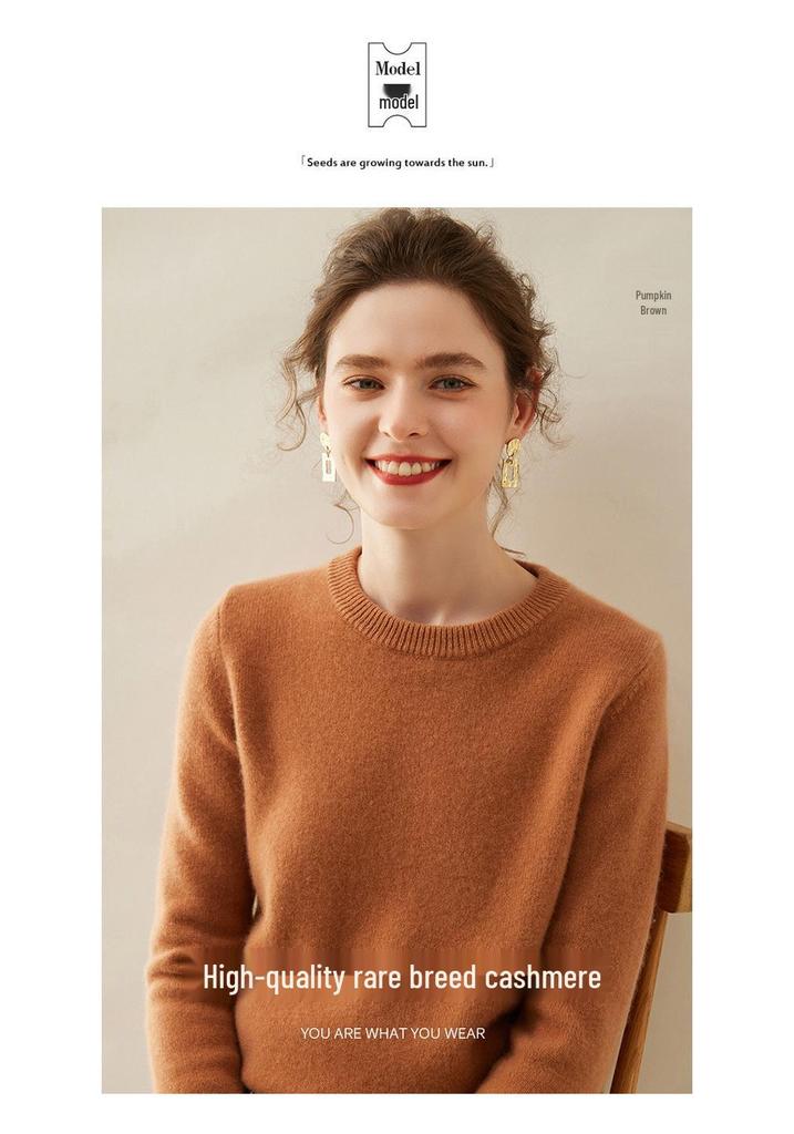 Women's Pure Cashmere Round Neck Knitwear - Warm, Casual, Urban Style for Autumn/Winter