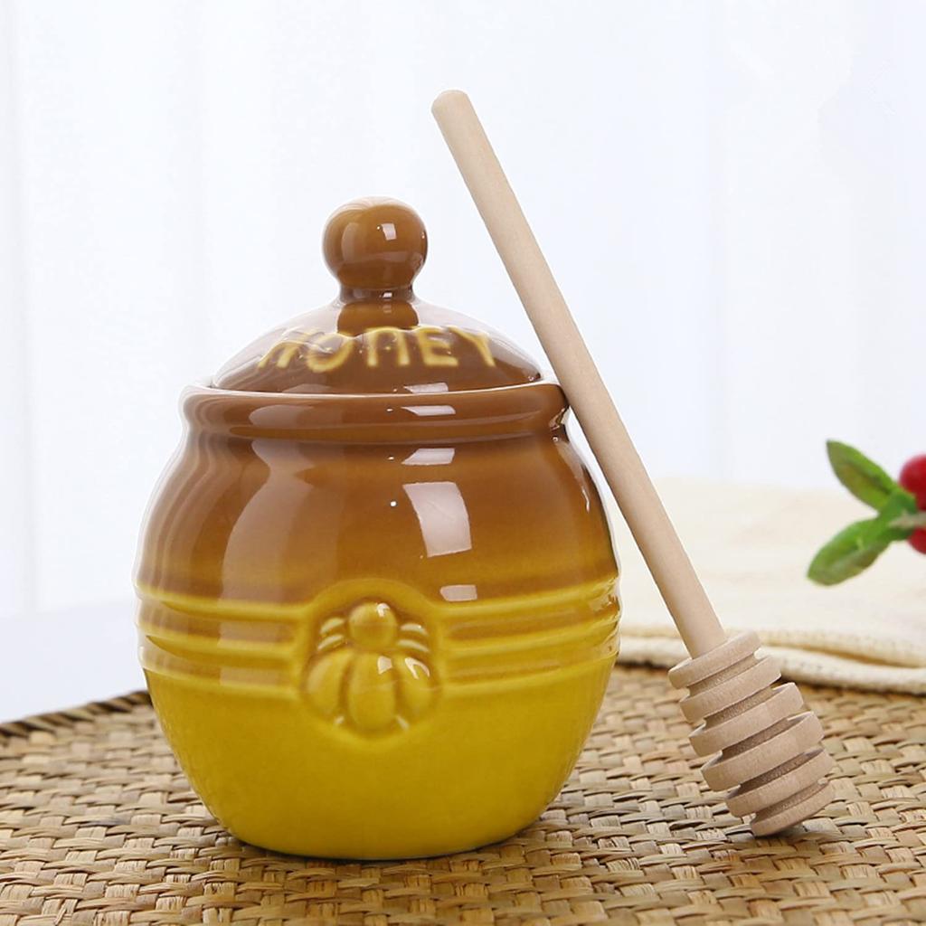 1 Set Ceramic Honey Jar, Ceramic Honey Storage Jar, Sugar Storage Tank with Lid, Honey Storage Container, Honey Jar, Jam Storage Container, Ceramic Gi