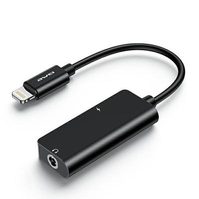 Adaptör Lightning - Jack 3.5mm 2'si 1 arada AWEI Siyah