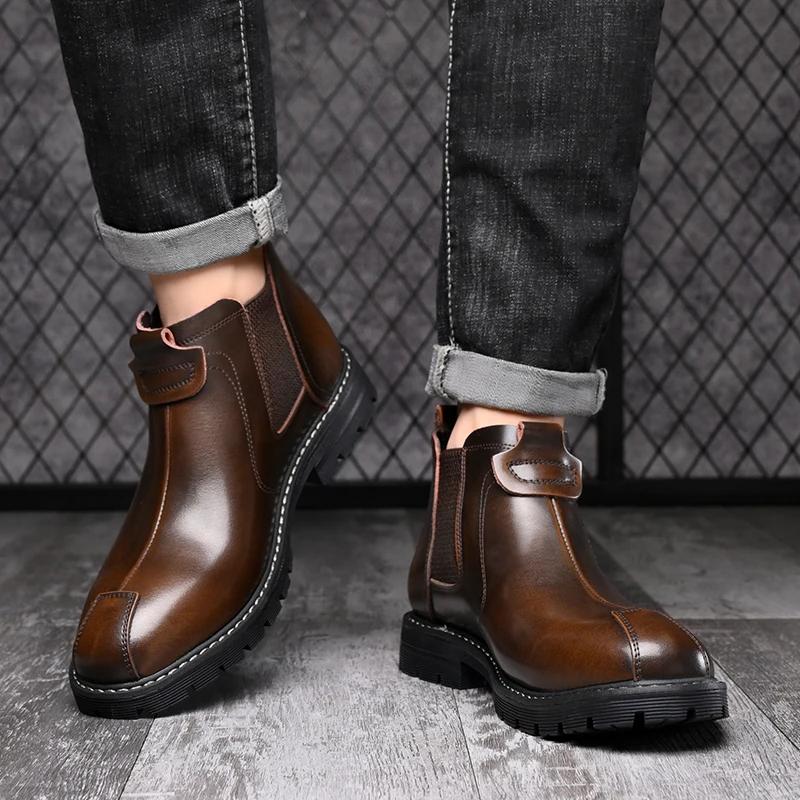 Marque de Luxe Bottes en Cuir pour Hommes Italien Extérieur Affaires Designer Travail Robe Bottines pour Hommes Fait Main Chaussures Formelles Décontractées