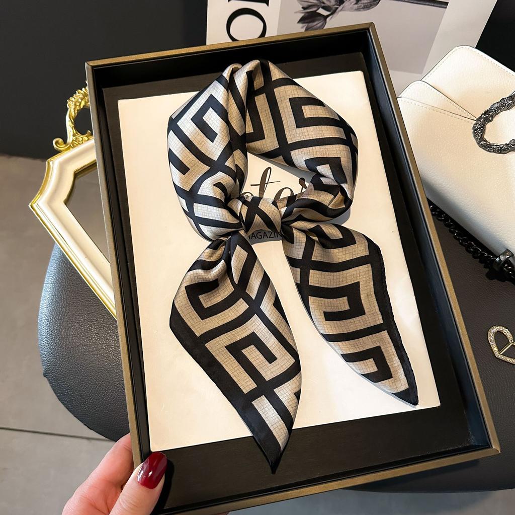 New Luxury Horse Pattern Silk Square Scarf Women Soft Satin Hairband Neckerchief Office Hijab Headband Foulard Bag Ribbons Gift
