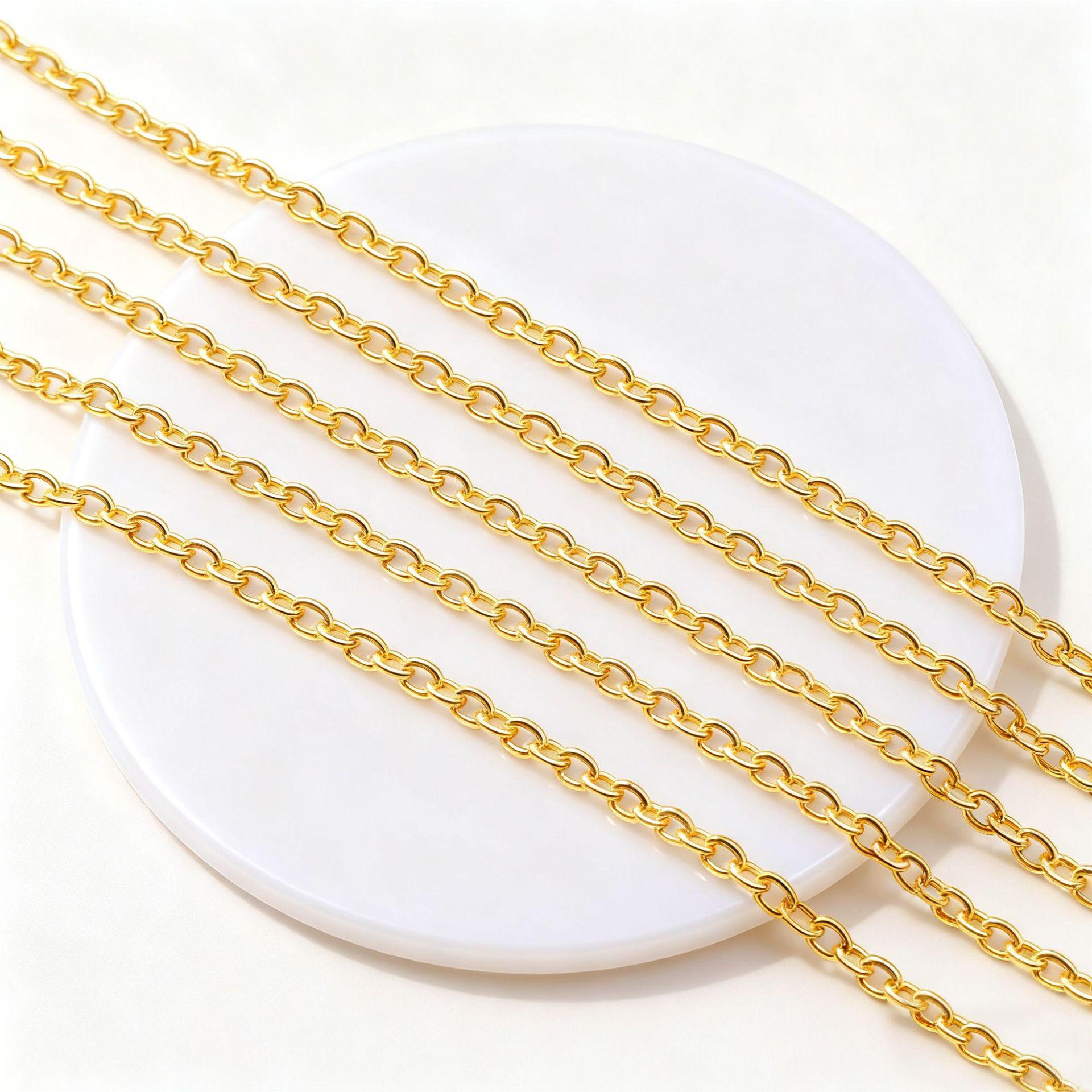 Позолоченная медью цепочка Flash 14 карат: Ручная работа, сохраняющая цвет, полуфабрикат браслета/ожерелья, удлинитель 1.6mm O Flash Chain