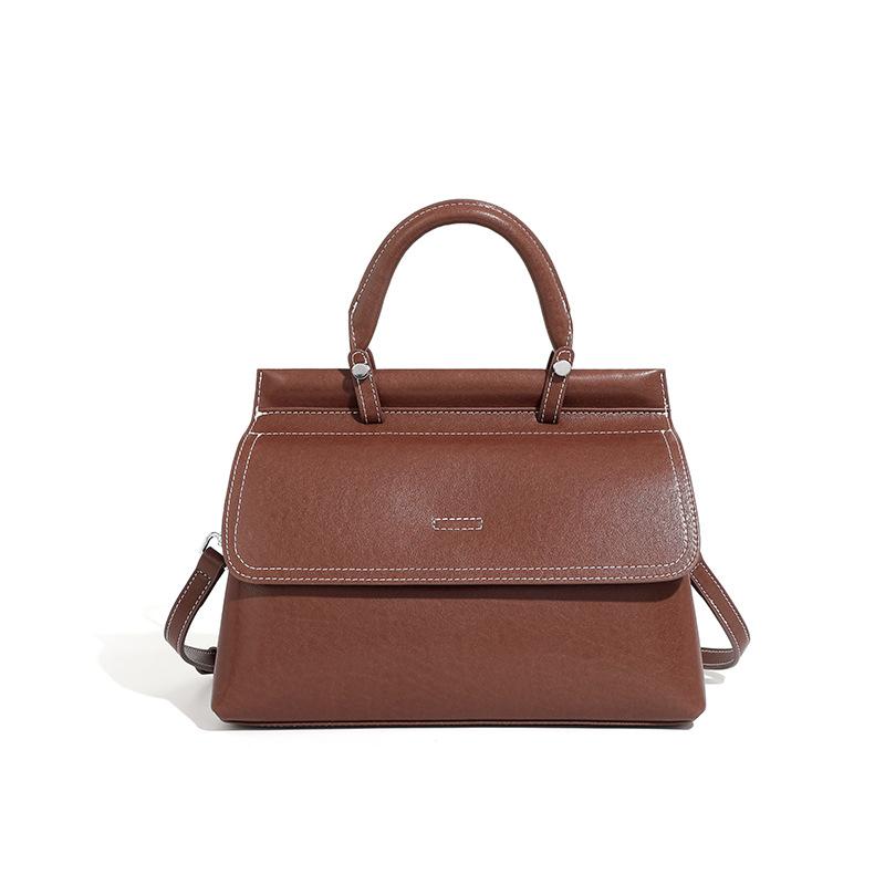 Large Capacity Handheld Women's Bag, Genuine Leather Shoulder Messenger Bag, Textured Bag.