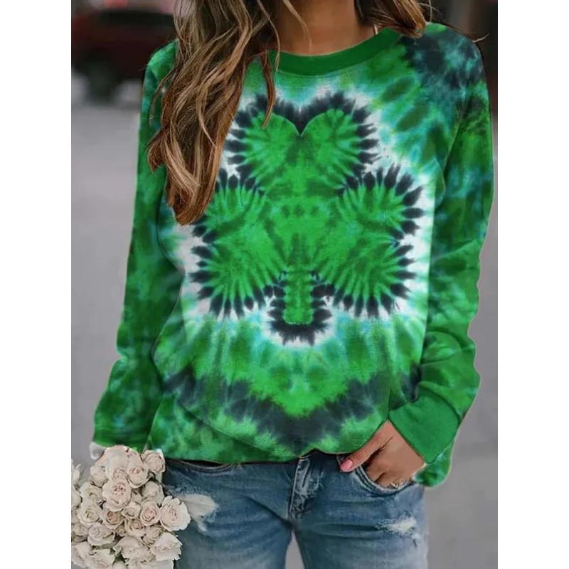 Round Neck 3D Gradient Color Printed Top Fashionable Casual Long Sleeved Women's T-shirts