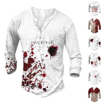 Men'S Printed T-Shirt Outdoor Retro Button Loose Long Sleeve Top