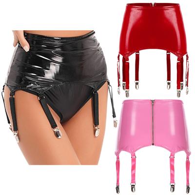 Women Lingerie Nightwear Club Stage Performance Costume Accessories Wetlook Adjustable Garter Mini Skirt with Metal Clips