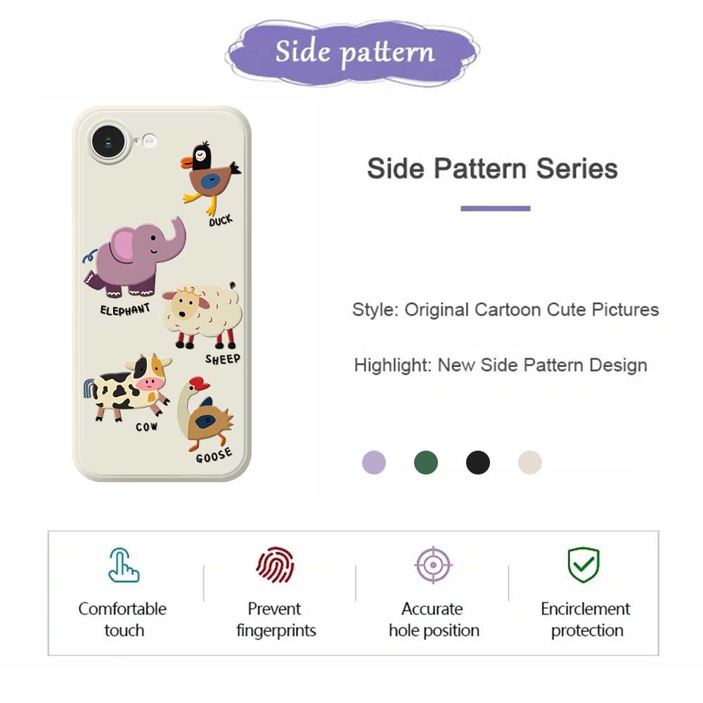 For iPhone 16e Case Five Animals Pattern Printing Straight Edge TPU Phone Back Cover