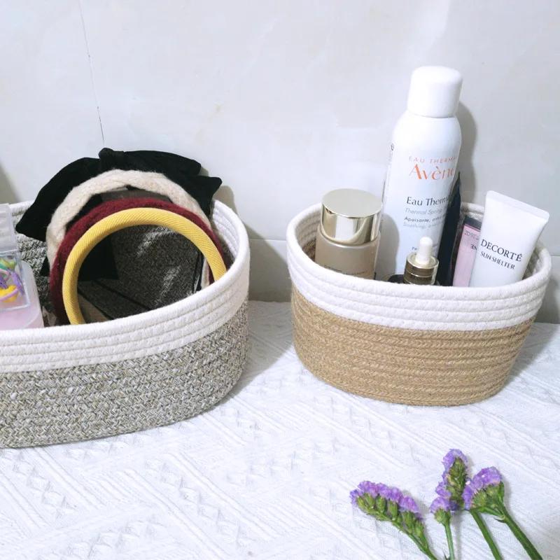 Modern Simple Cotton Rope Storage Basket Desktop Sorting Sundries Storage Hemp Rope Woven Storage Cosmetics Storage Basket