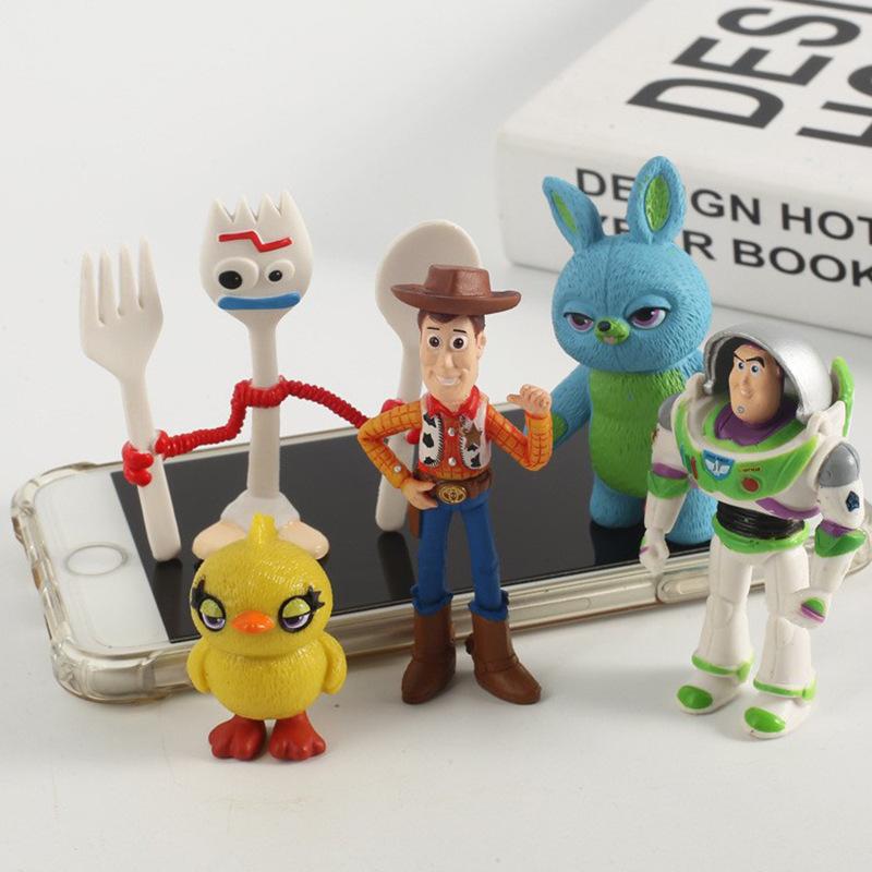 Disney 7 Pieces/set Toy Story Doll Toy Woody Jesse Buzz Lightyear Forked Pig Bear Statue Model Doll Statue Birthday Gift
