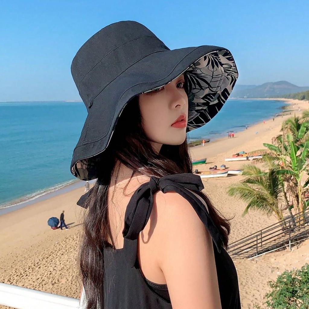 Outdoor Wide Brim Sun Hat, Double-Sided Floral Pattern Reversible Sun Protection Beach Hat, UV Protection Bucket Hat