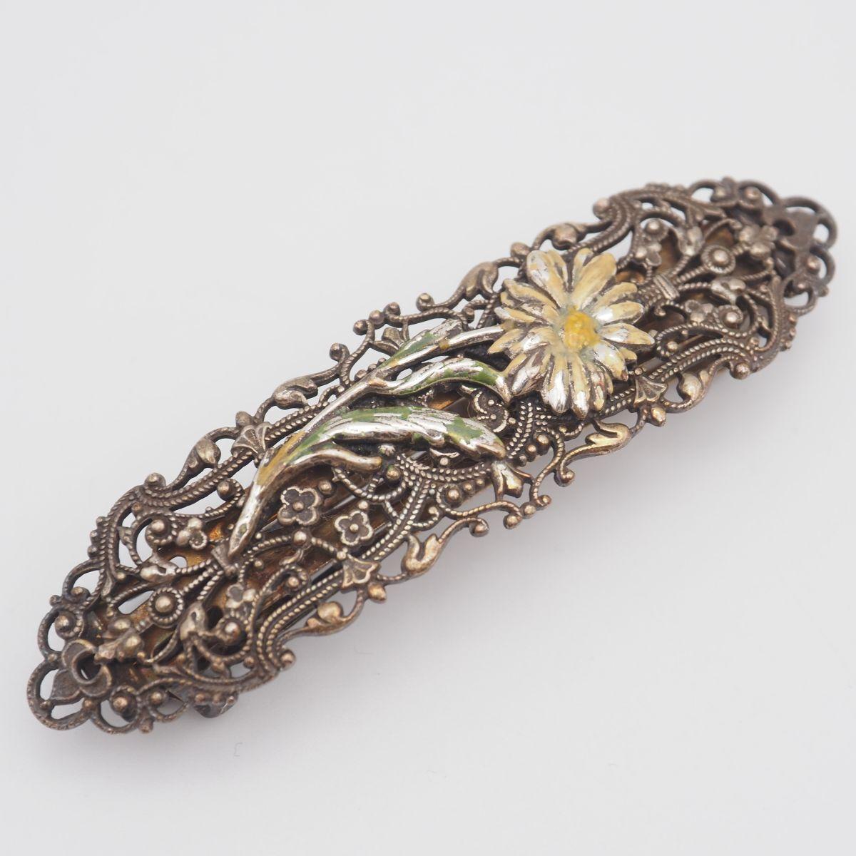 Used A622 Hairpin Clip Flower Openwork Filigree Antique Design Barrette Hair Ornament