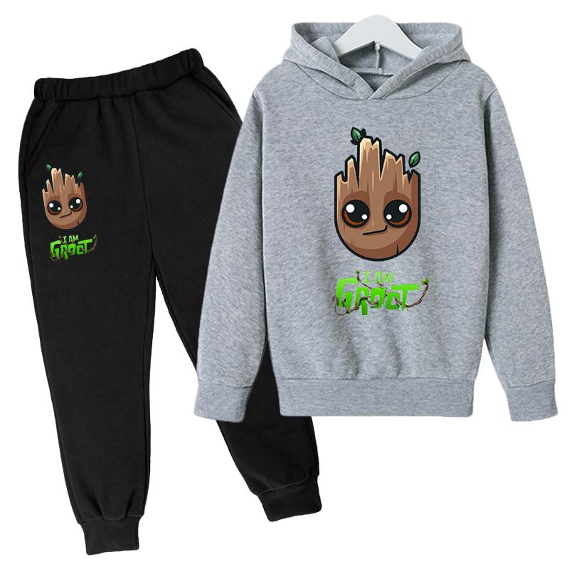Marvel Hoodies for Boys Girls Cartoon Groot Hooded Pant Set Kids Cosplay Anime Pullover Sweatshirt Children Clothes 4-14Y