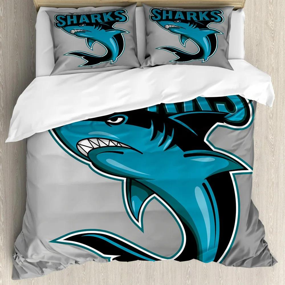 Shark Duvet Cover Set Types of Sharks Pattern Duvet Cover Set Bedclothes Pillowcase Double Queen King Size Polyester Bedding Set
