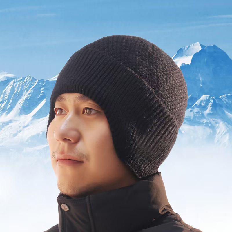 

New winter wool hat men s ear protection hat piled and thickened outdoor warm and windproof winter knitted hat
