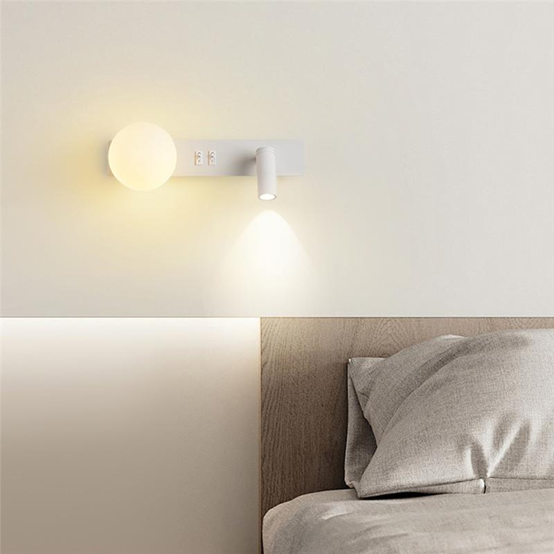 LED Wall Light With Switch Adjustable Spotlight Glass Wall Sconce Lamp For Bedroom Bedside Light Fixture Wall Decor White