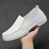 Men's White Perforated Leather Slip-On Nurse Shoes - Breathable, Non-Slip, Wear-Resistant, Casual Flat-Soled Board Shoes