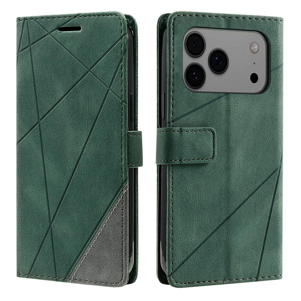 For iPhone 17 Pro Max Case Imprinted Lines PU Leather Splicing Wallet Phone Cover