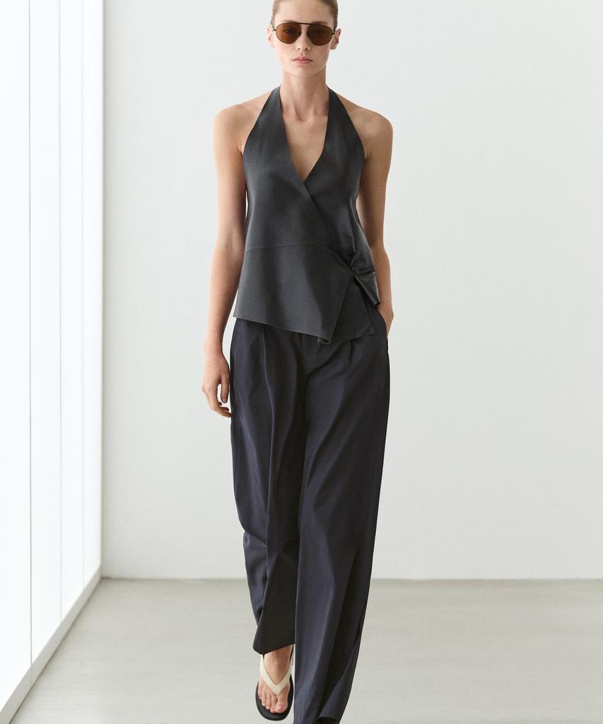 Masimodutti Cotton Blend Pleated Wide Pants