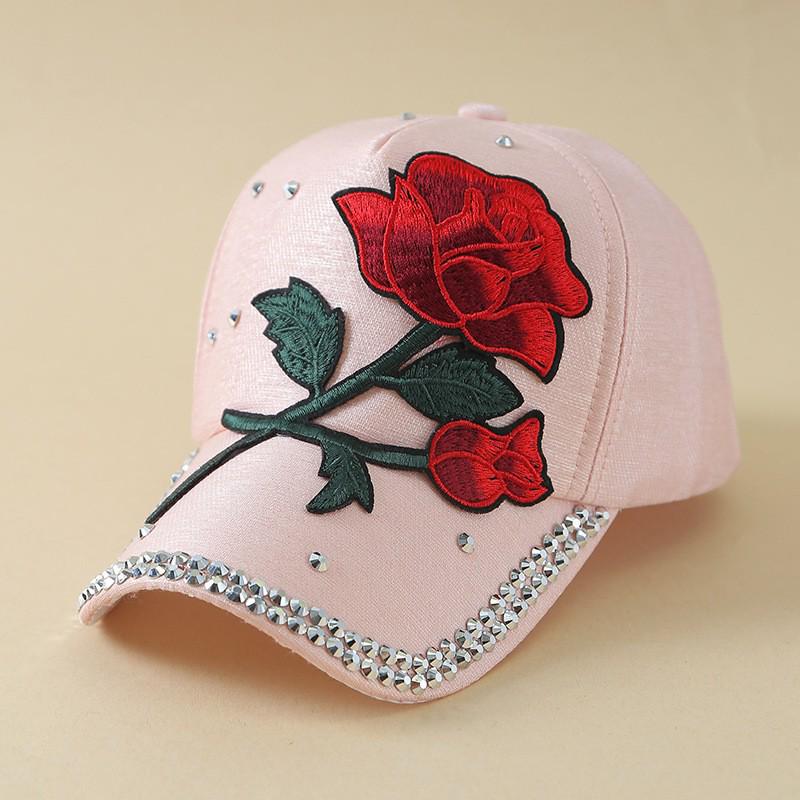 

Women s Rhinestone Sun Hat: Korean Style Rose Duckbill Cap for Spring/Summer синій