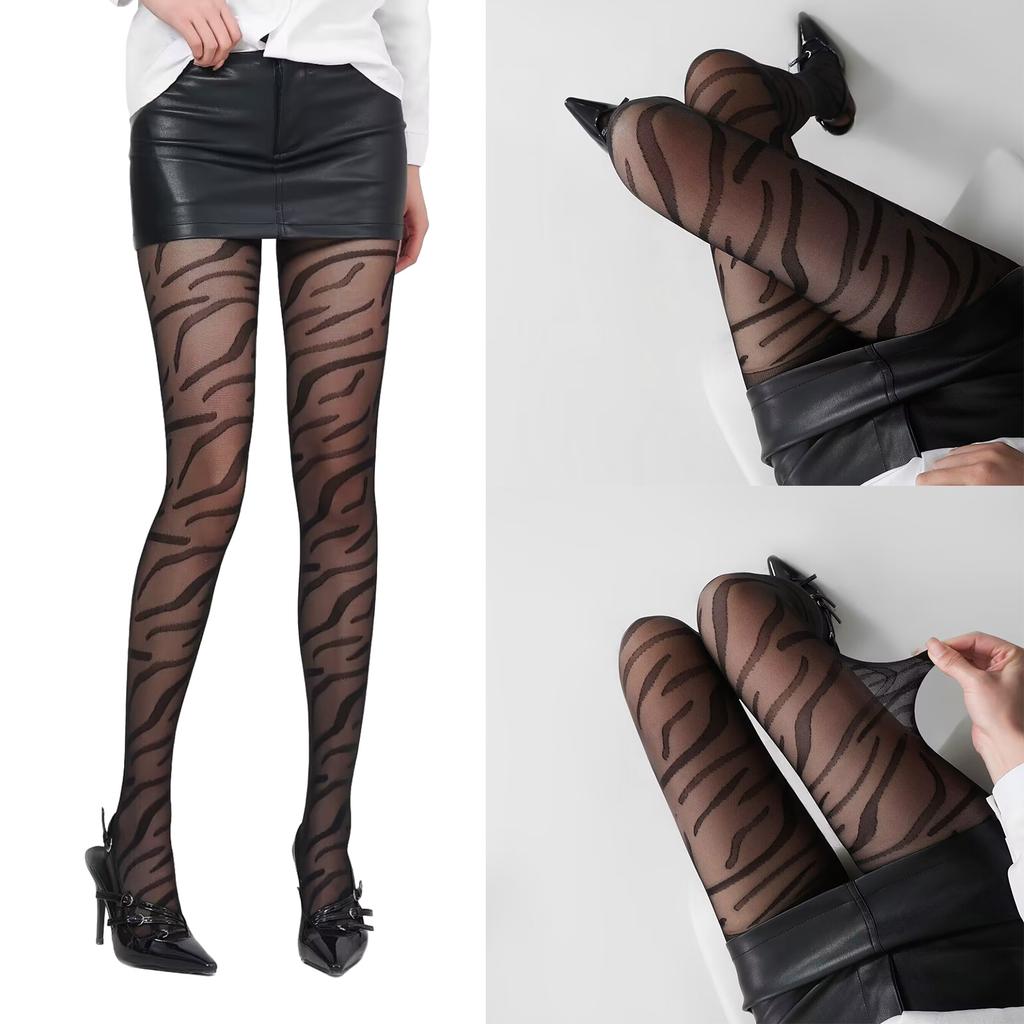 Vintage Zebras Striped Pattern Stocking Pantyhose Thin Sheer Silk Tights Women Japanese Elegant See Through Leggings